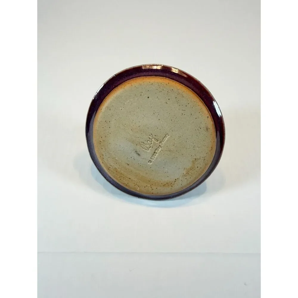Vintage Bay Pottery Ceramic Chamberstick Candle Holder Purple Blue Drip Glaze